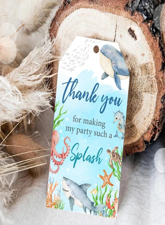 Merrystorm 50pcs Under The Sea Thank You Tags Watercolor Ocean Animal Gift Tag with String Shark Thank You Paper Tags Blue Thank You Hanging Tags for Boy Birthday Party Ocean World Party Supplies - Image 3